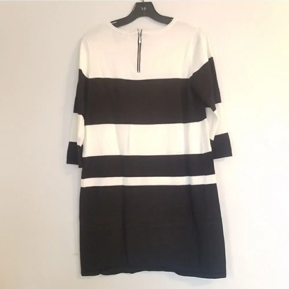 AB Studios Contrasting Black and White Color Block Knit Dress